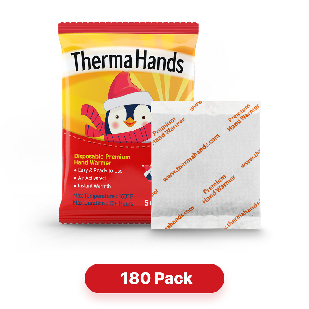 ThermaHands Hand Warmers [180 Pack] - Premium Quality (Duration: 12 + Hours of Heat) Air-Activated, Convenient, Safe, Natural, Odorless, & Long Lasting Warmers