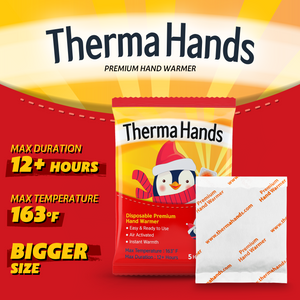 ThermaHands Hand Warmers [50 Pack] - Premium Quality (Duration: 12 + Hours of Heat) Air-Activated, Convenient, Safe, Natural, Odorless, & Long Lasting Warmers